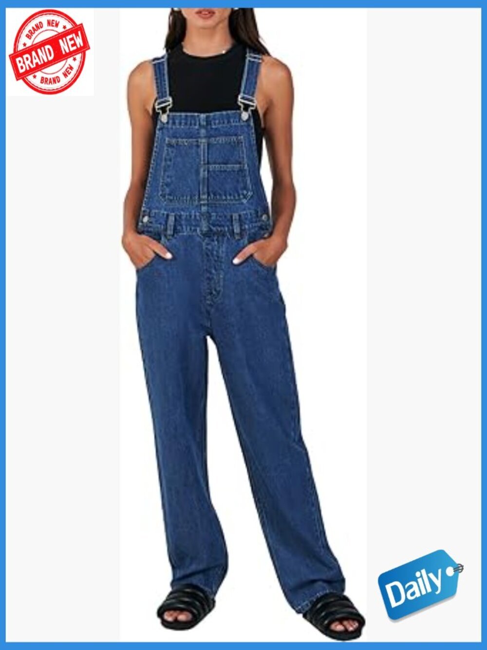 Womens Loose Fit Denim Overalls with Pockets Adjustable Straps